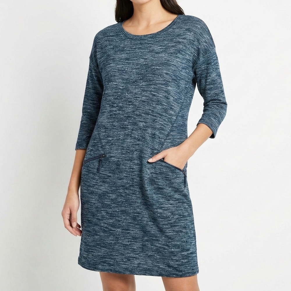 T by Talbots Metallic Space Dye Zip Pocket French Terry Athleisure Shift Dress M